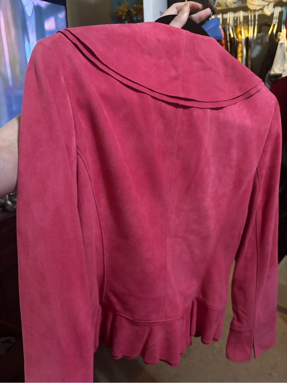 Lafayette 148 New York Raspberry Pink Ruffle-Front Jacket - Picture 5 of 10